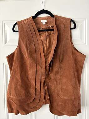 Chico's Genuine Suede Leather Pleated Brown Western Vest Size 3
